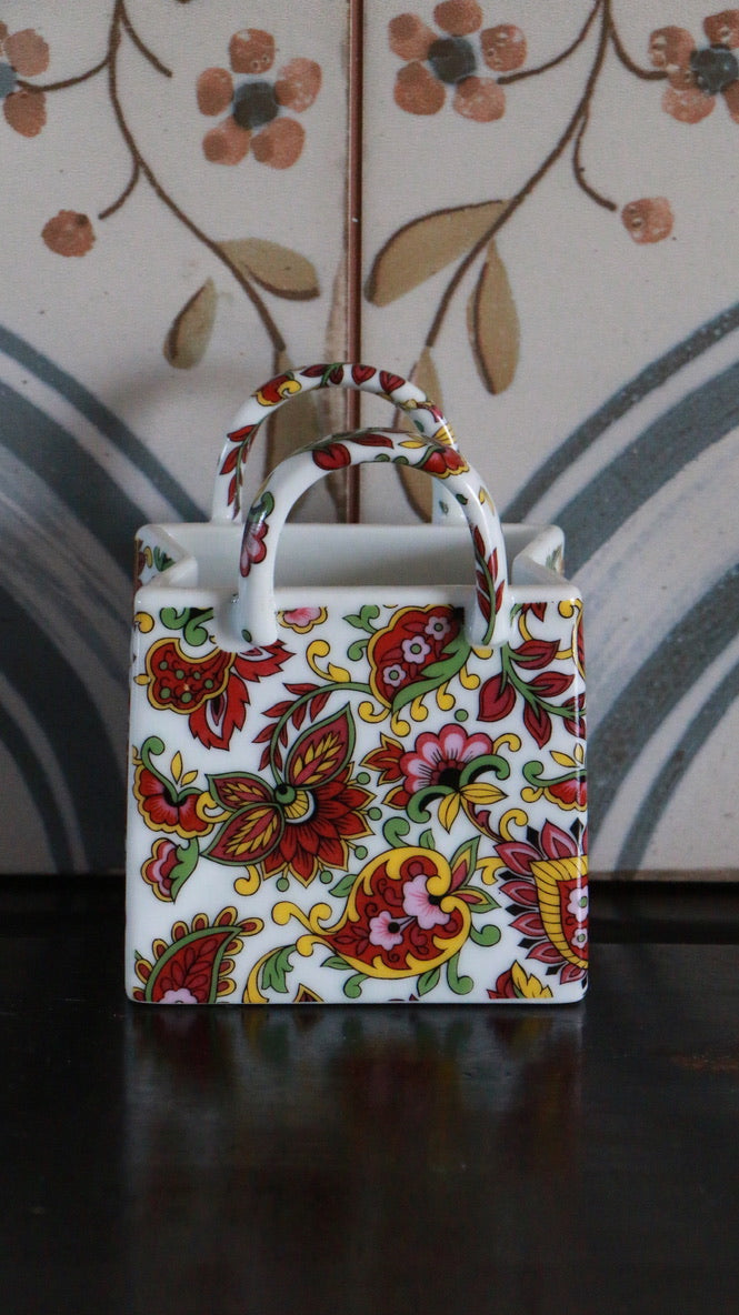 Vintage Miniature Ceramic Bag Floral Pattern