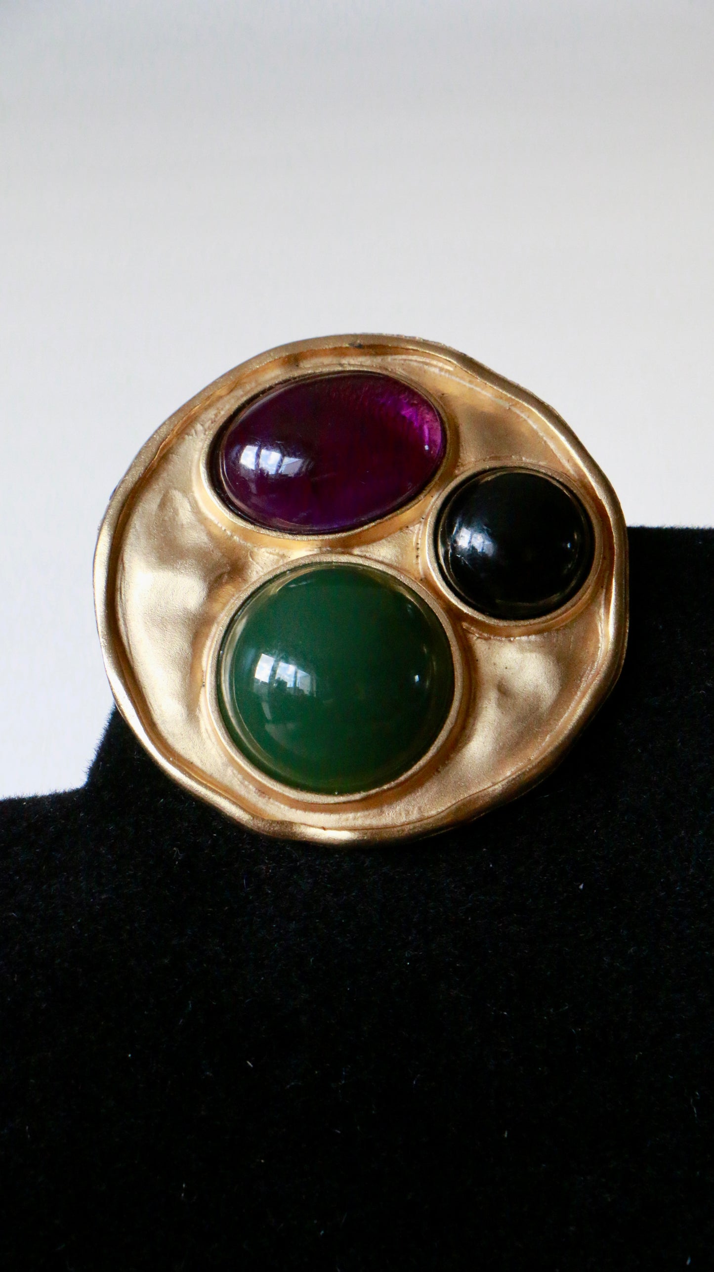 Large Satin Gold Jade Amethyst Black Onyx Cabochon Clip On Earrings
