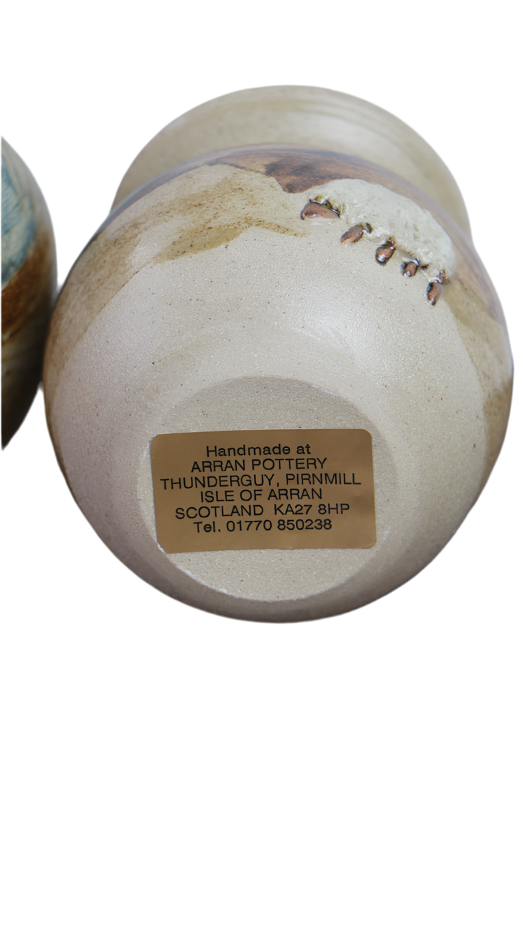 Vintage Arran Pottery Stoneware Vases – “Mountains & Sheep Landscape” (Pair)
