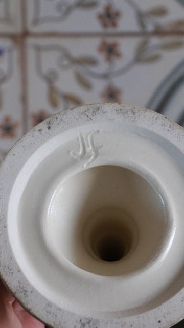 Pair of Vintage Blue and White Ceramic Candle Holders