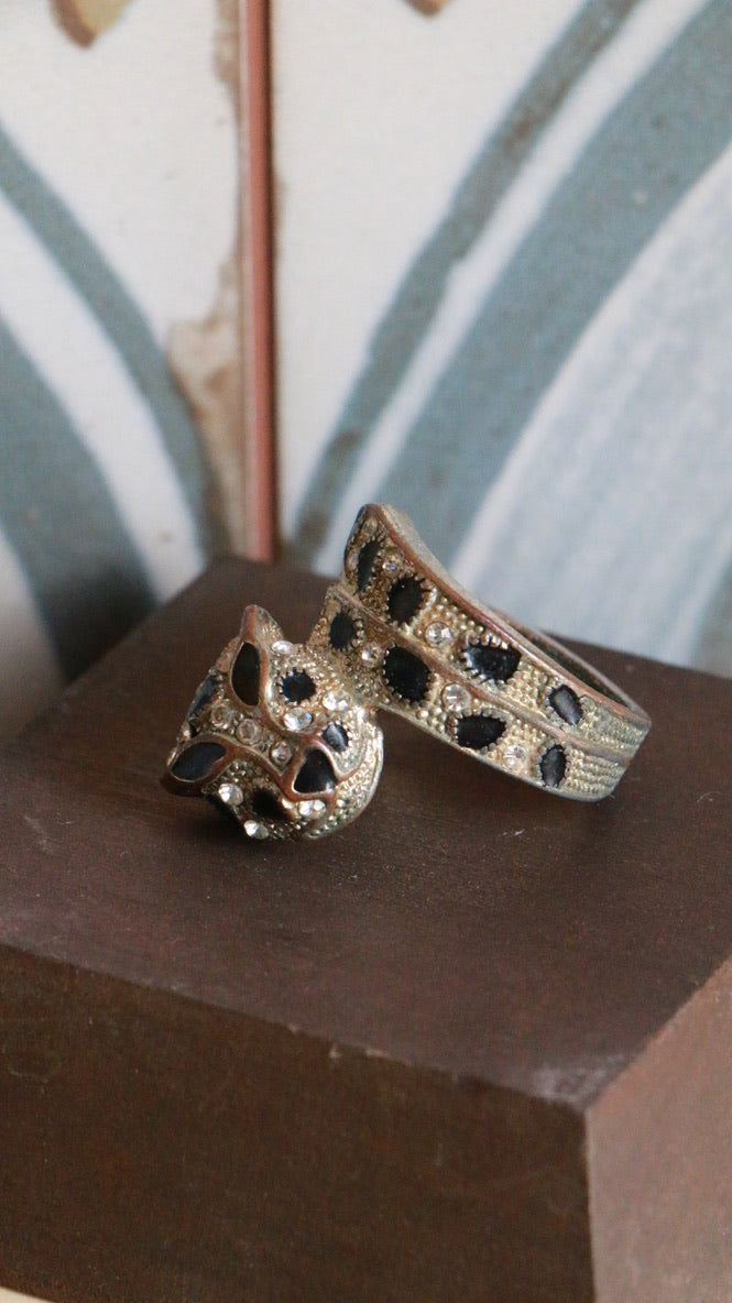 Vintage Panther Wrap Black Enamel Ring