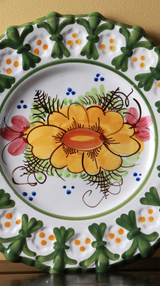 Hand-Painted Vintage Ceramic Wall Plate – Floral Folk Art