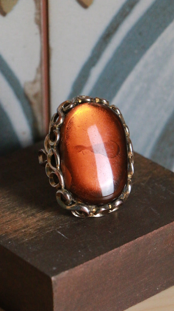 Vintage Amber Costume Ornate Statement Ring