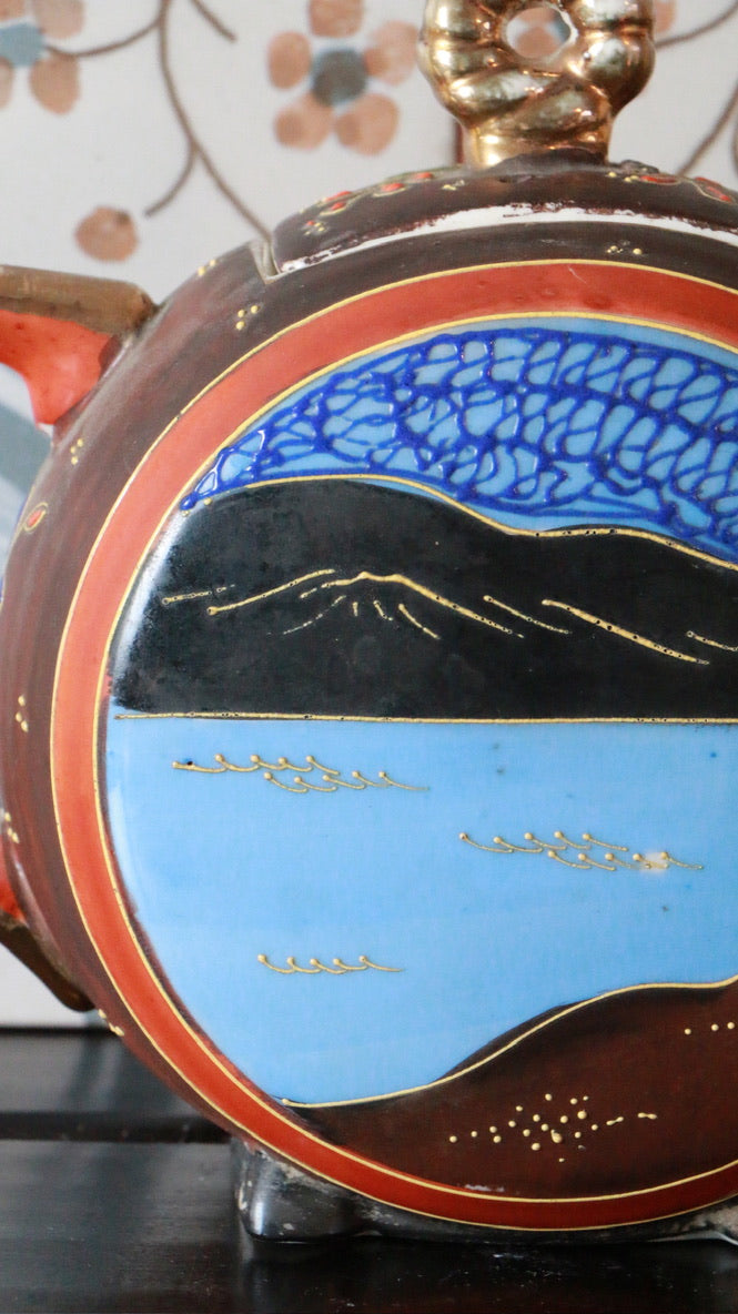 Antique Oriental Hand Painted Satsuma Ceramic Tea Pot