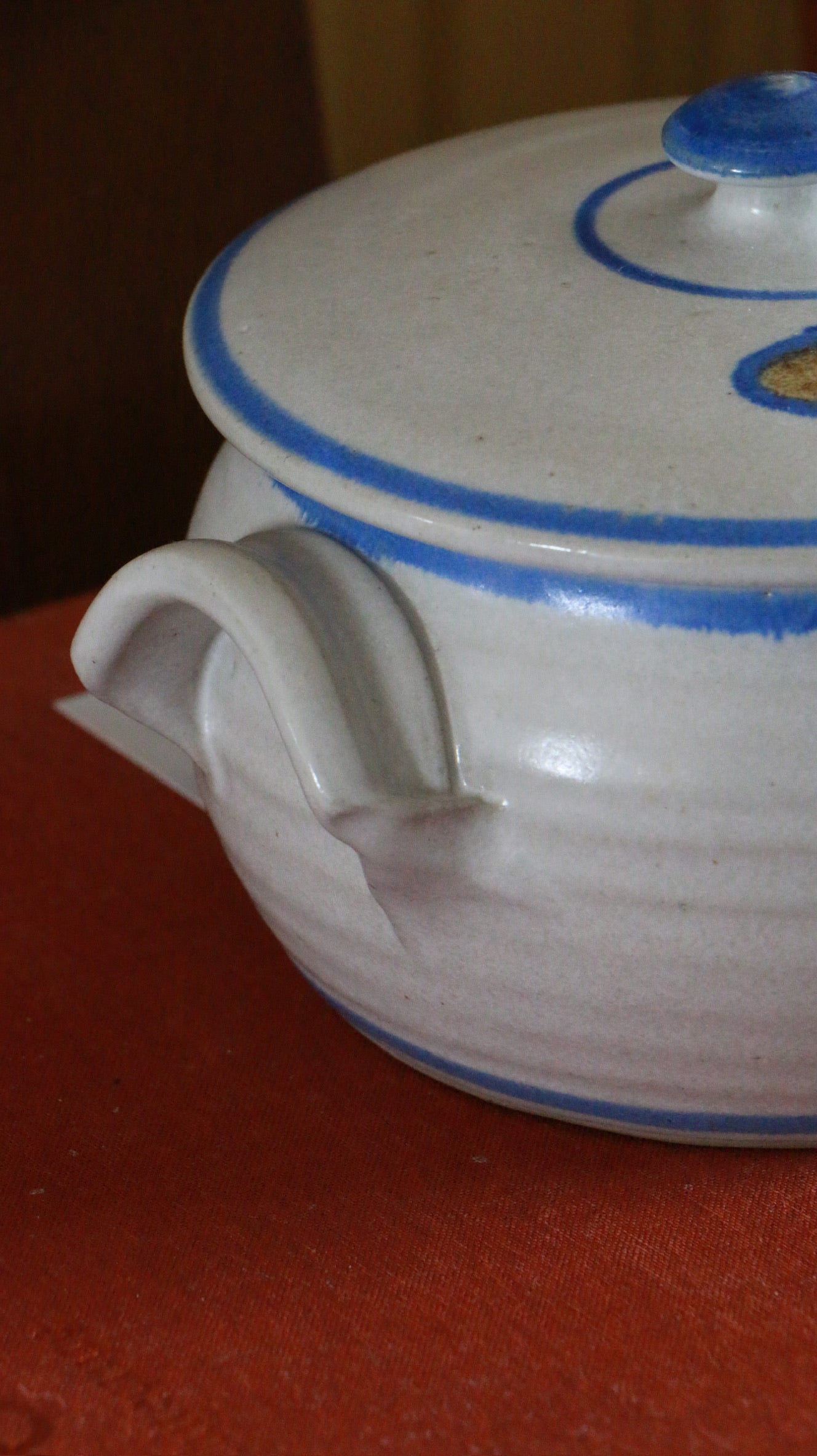 Vintage Hand Painted Lidded Ceramic Pot with Handles