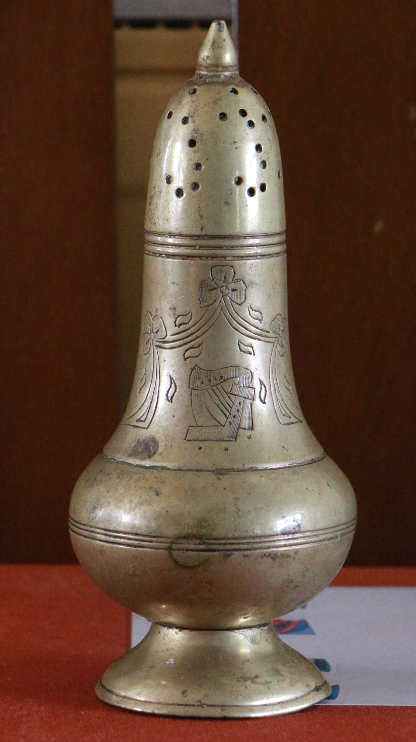 Antique Brass Sugar Caster with Etched Design