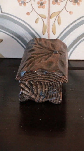 Vintage Hand Carved Wooden Spanish Trinket Box with Olive Branch Motif
