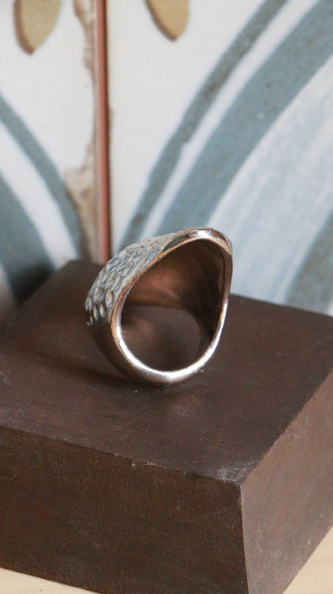 Modernist Hammered Silver-Tone Statement Ring