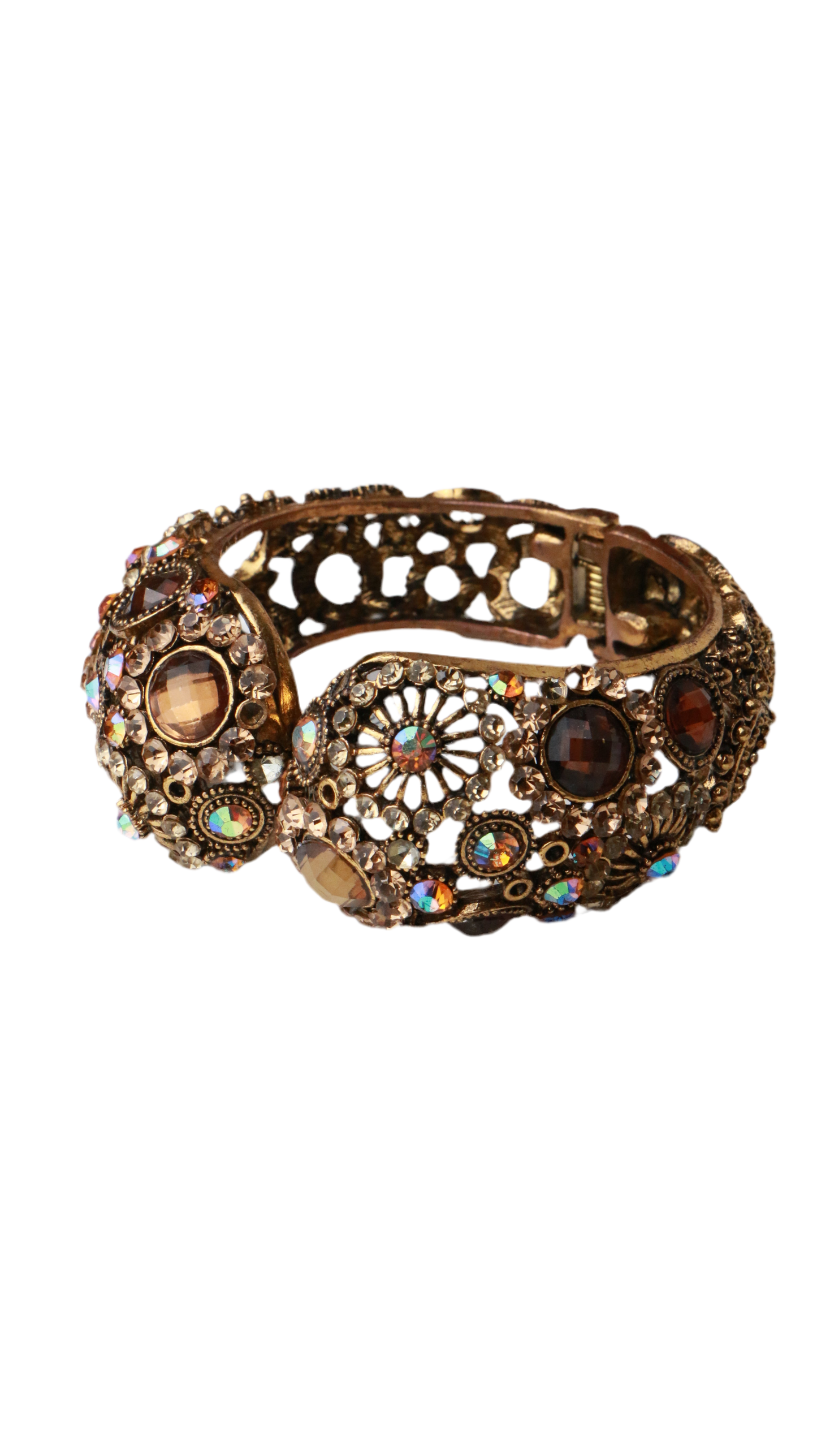 Ornate Iridescent Glass Rhinestone Statement Cuff Bracelet