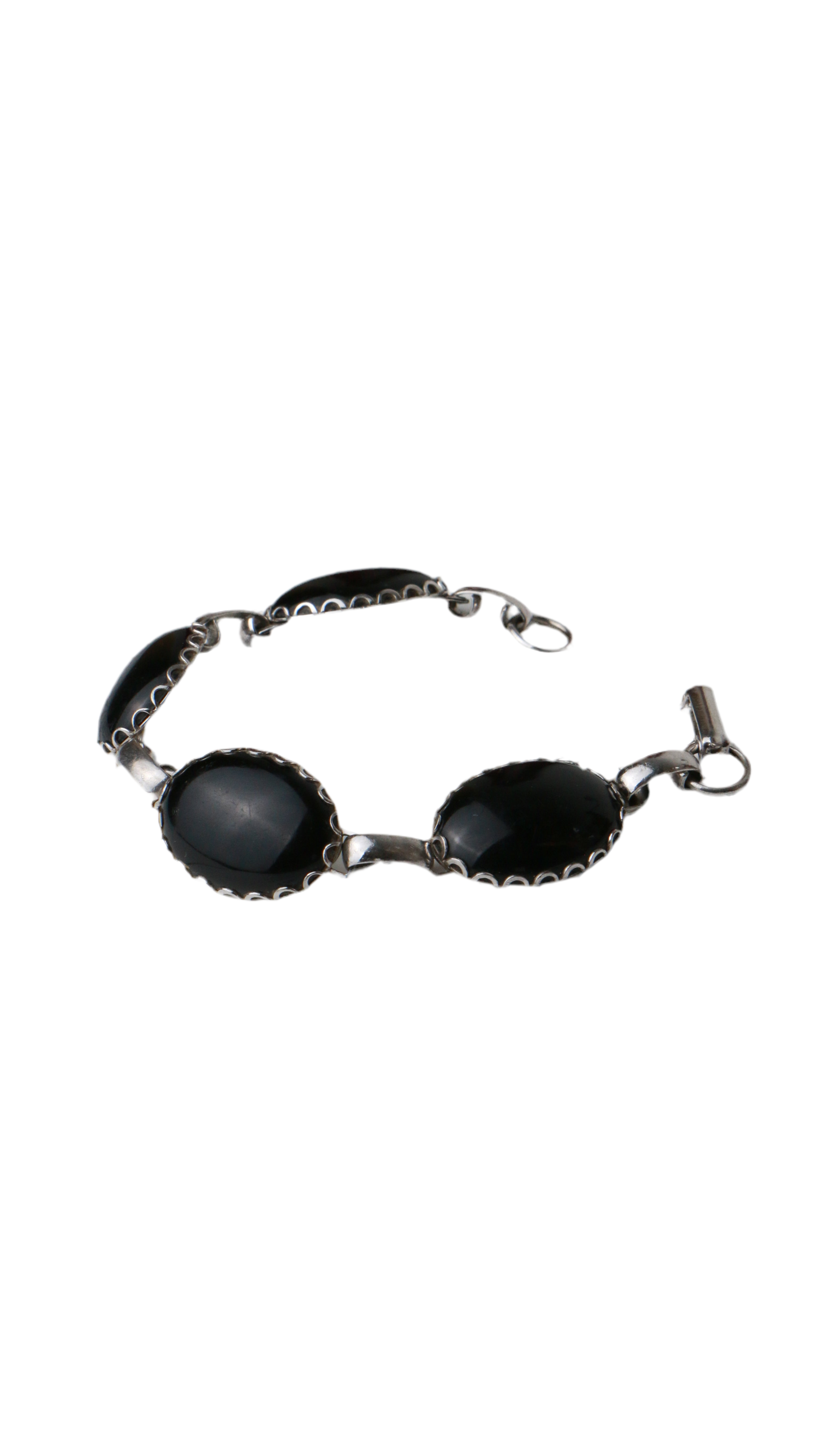 Vintage Silver Tone Black Onyx Bracelet