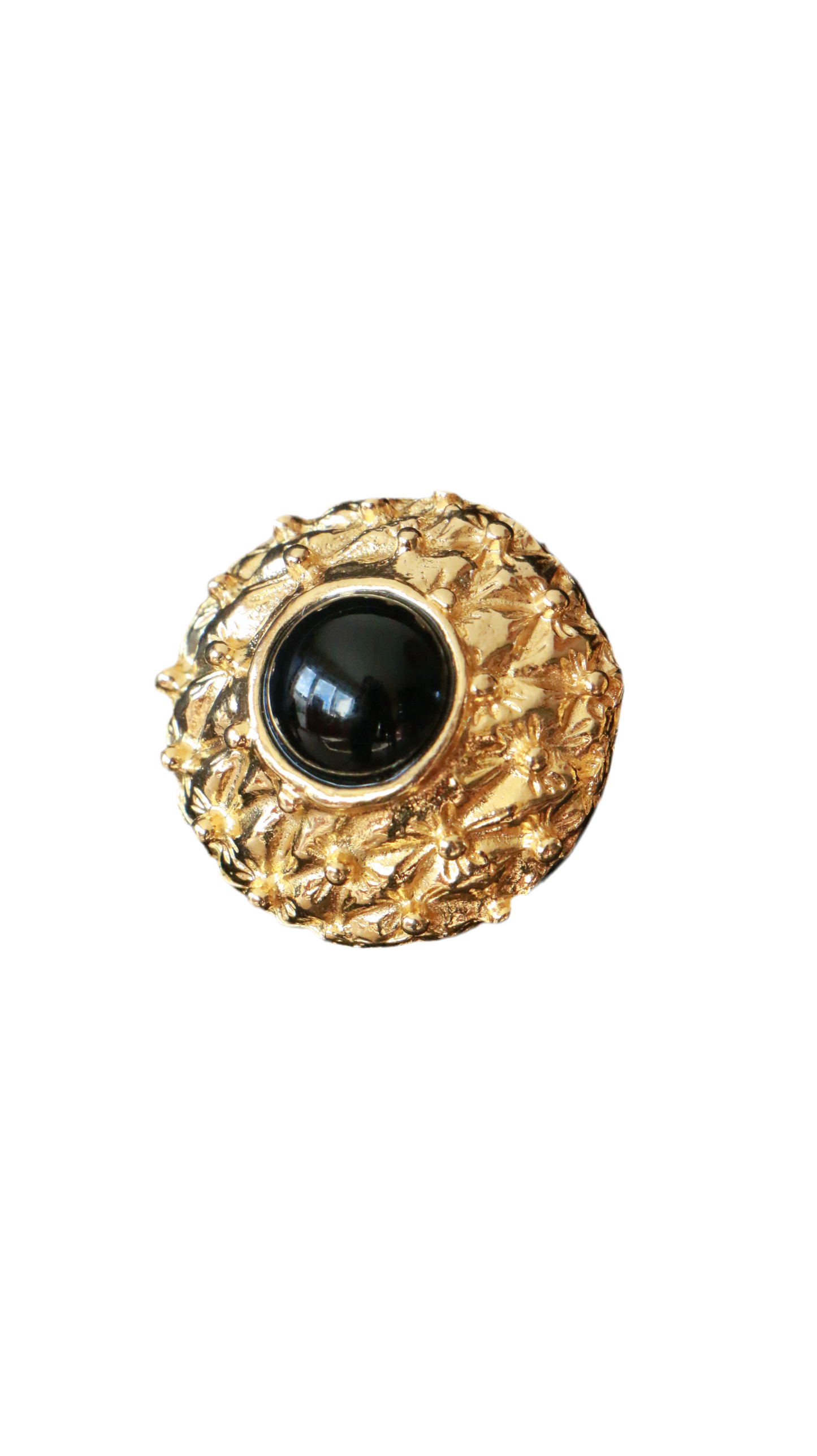 Vintage Gold-Tone & Black Cabochon Statement Earrings