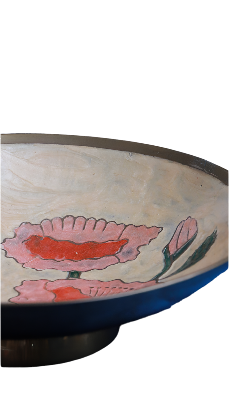 Vintage Hand-Painted Floral Pedestal Bowl