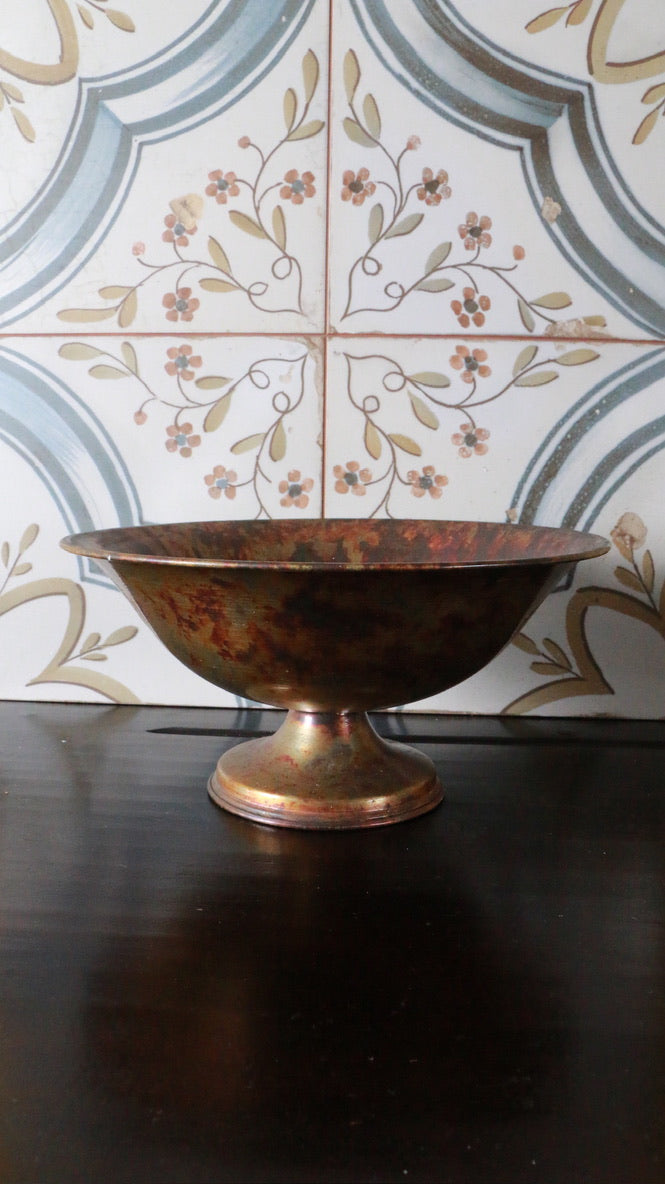 Vintage Copper Rustic Pedestal Bowl