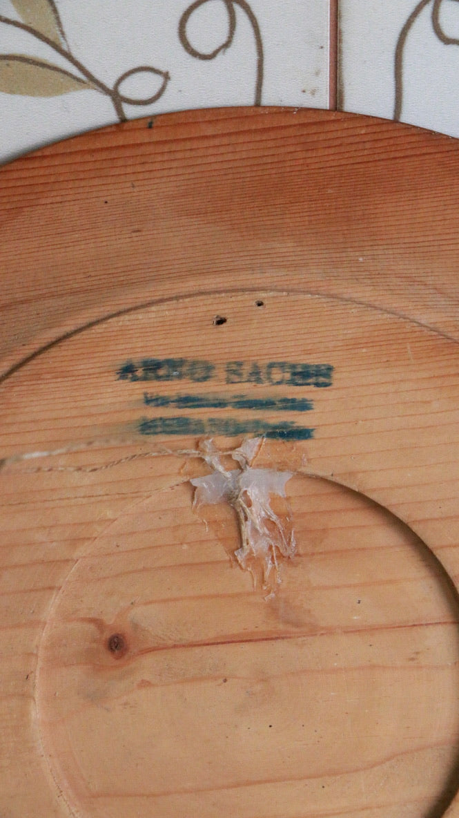 Vintage Hand-Painted Tyrolean Wooden Plate – Rustic Mountain Scene