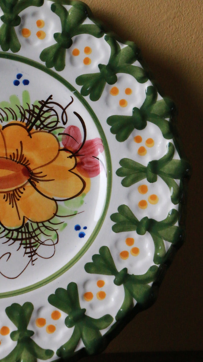 Hand-Painted Vintage Ceramic Wall Plate – Floral Folk Art