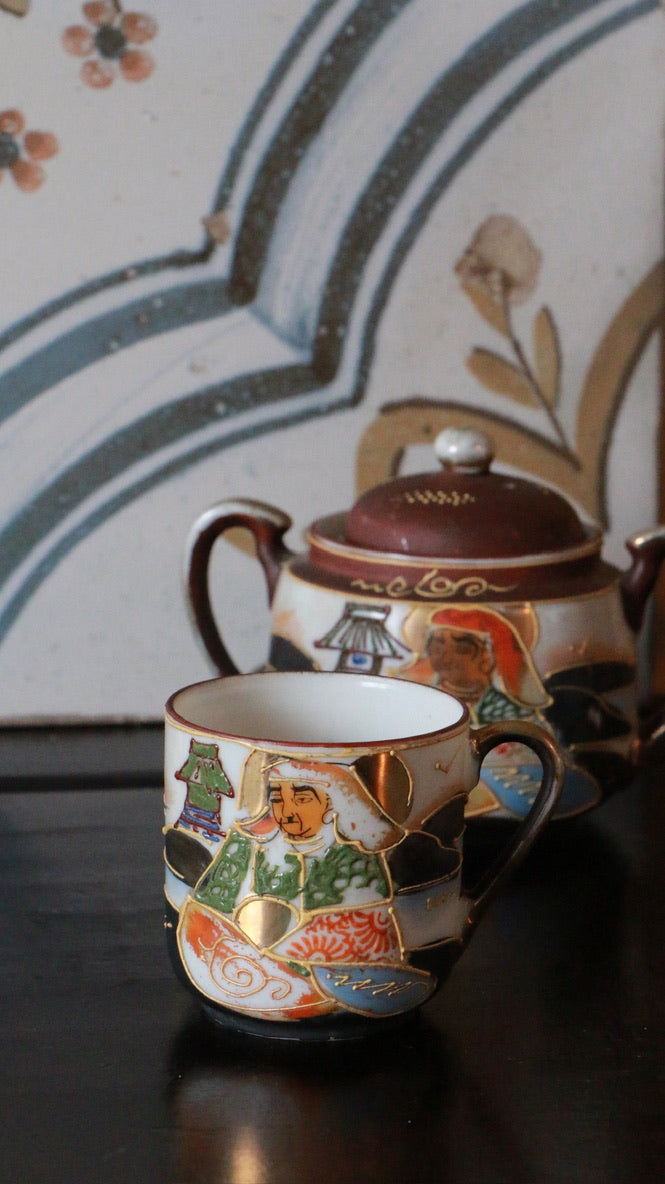 Antique Japanese Oriental Hand-Painted Ceramic Tea Set