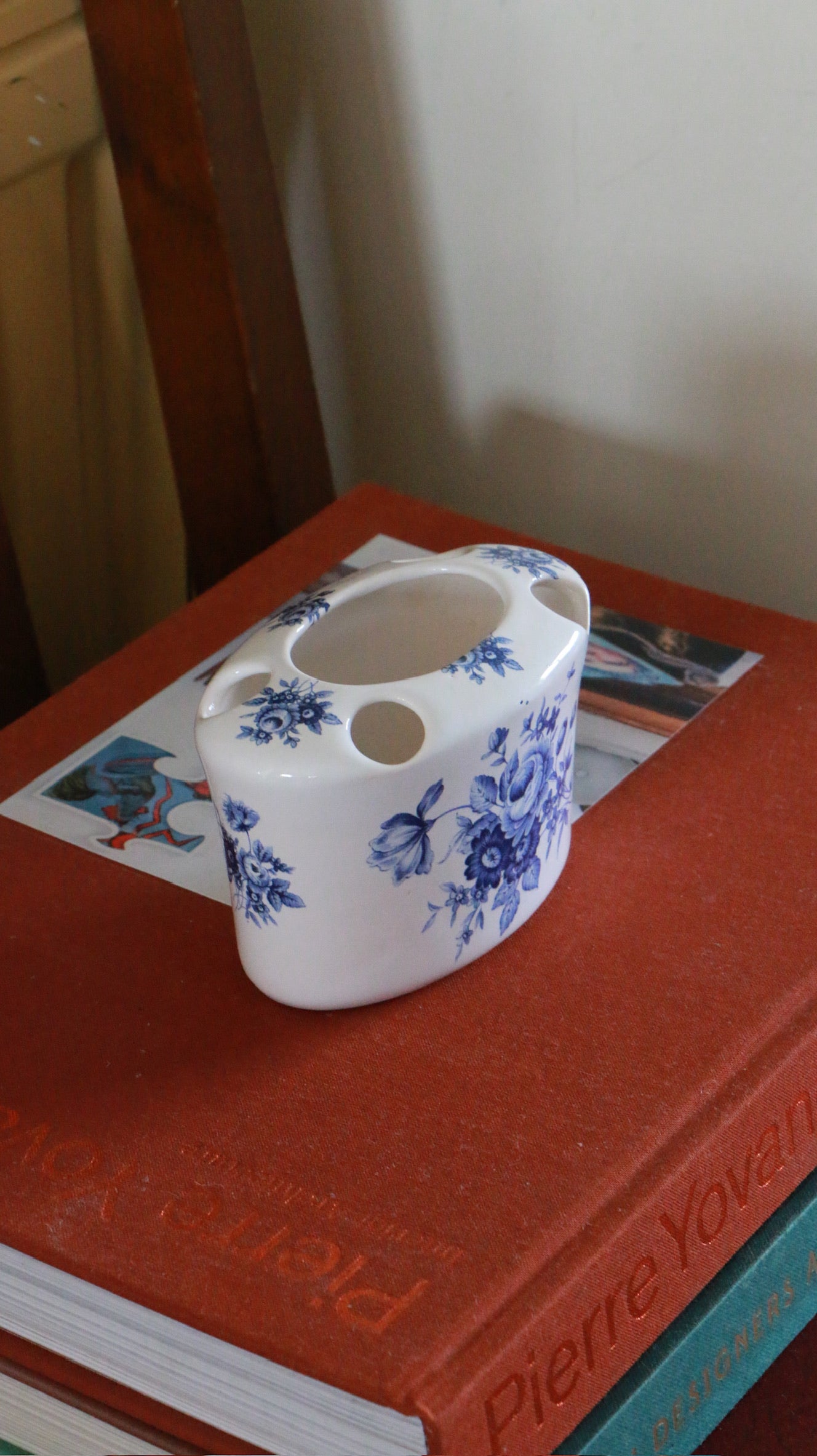 Vintage Southfields Blue & White Ceramic Flower Brick Vase