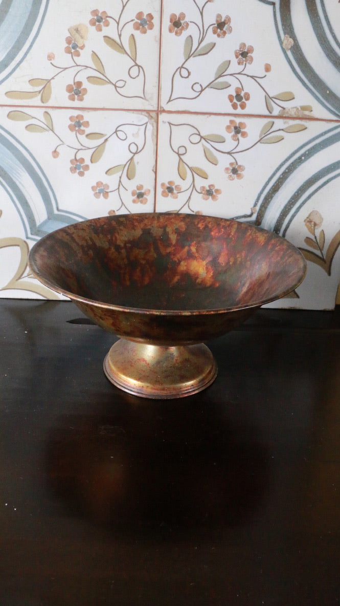 Vintage Copper Rustic Pedestal Bowl