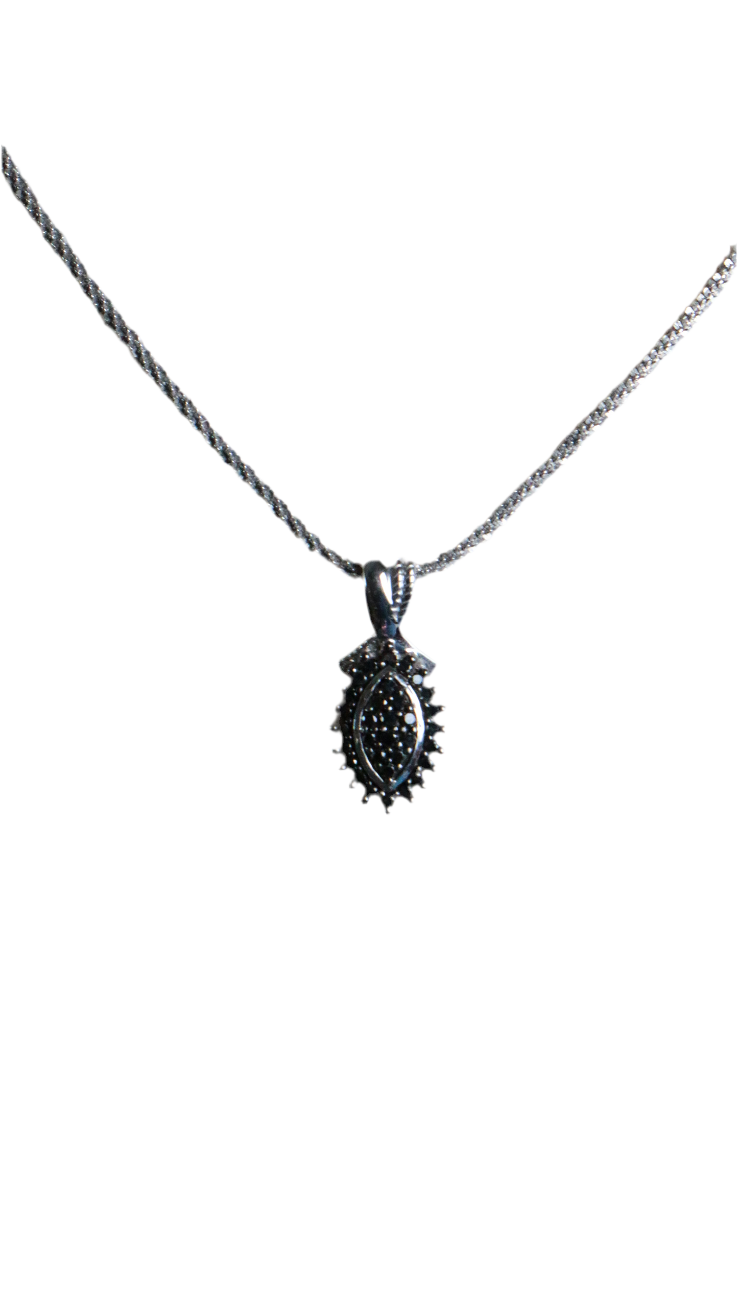 Sterling Silver Black Crystal Teardrop Pendant Necklace