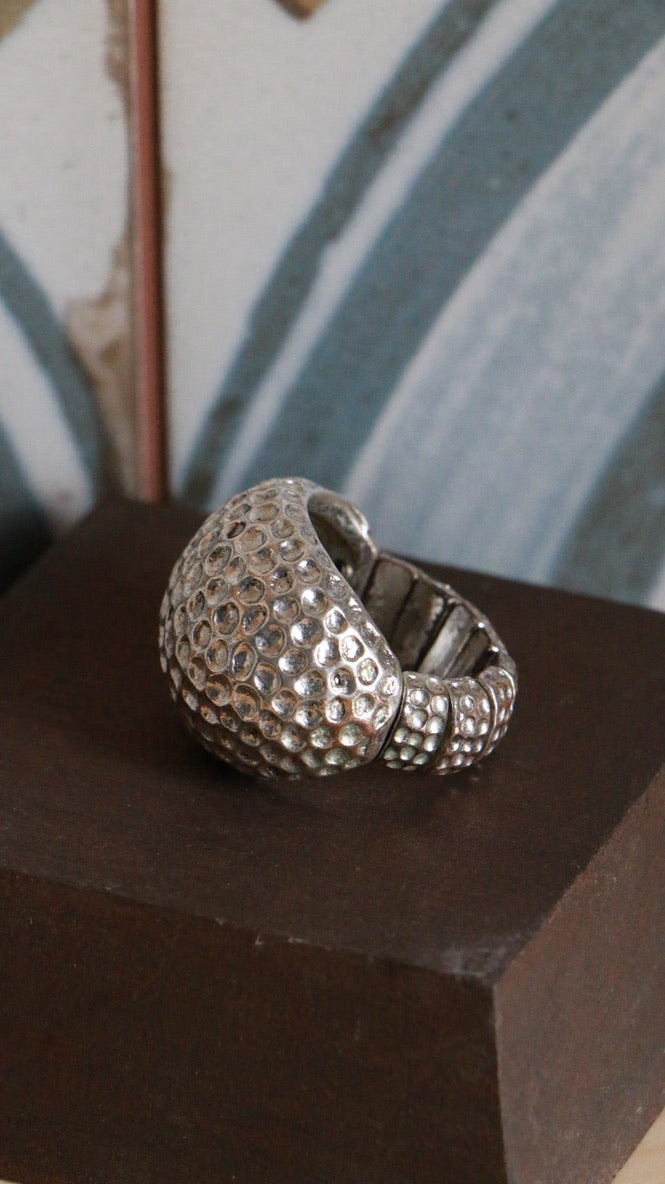 Textured Silver-Tone Modernist Dome Ring