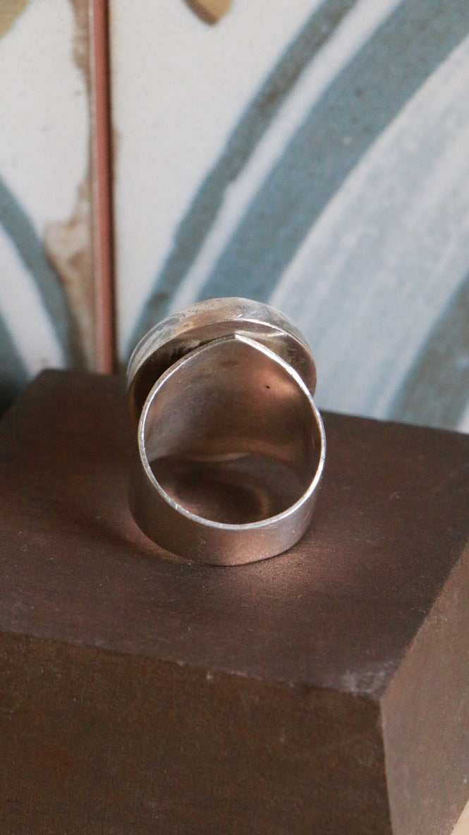 Nephrite Jade Vintage Sterling Silver Modernist Ring