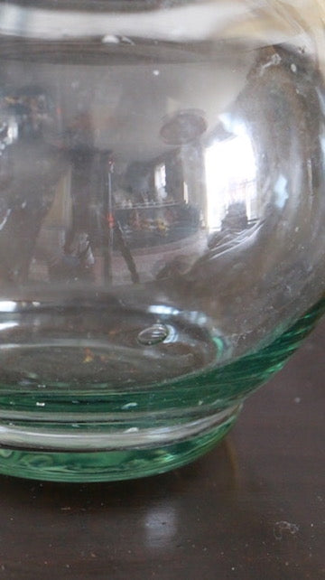 Vintage Hand Blown Glass Vase with Ruffled rim