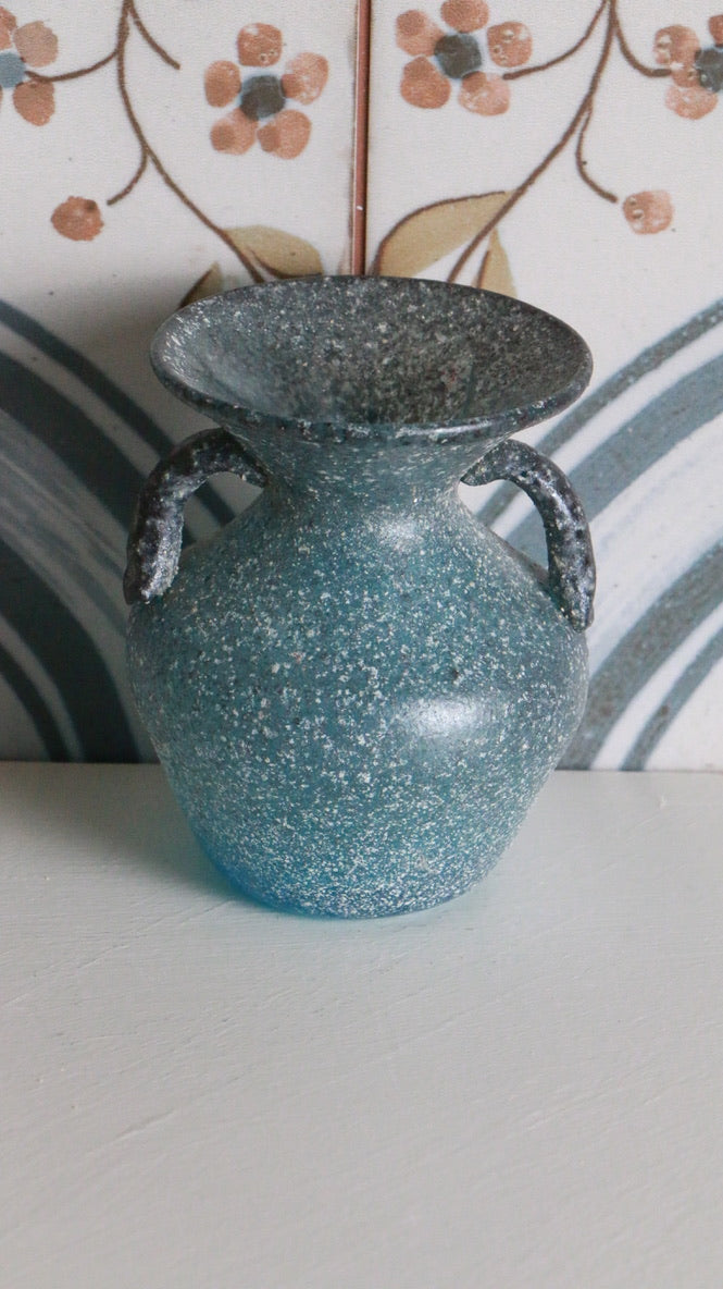 Speckled Blue Vintage Murano Art Glass Vase