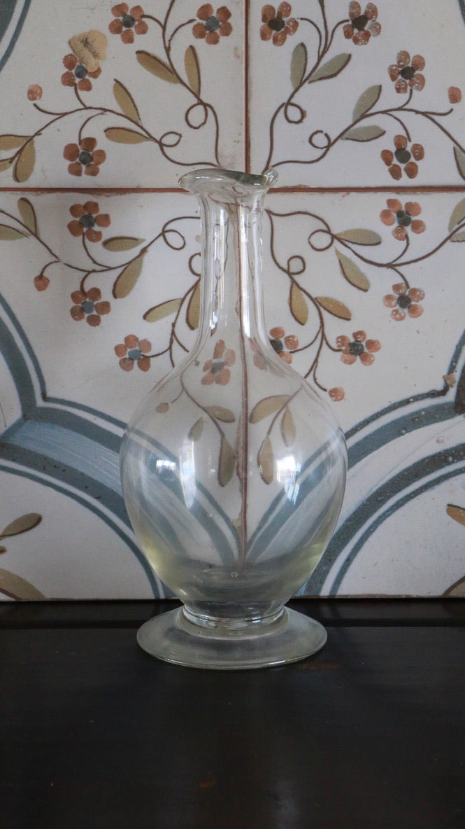 Clear Glass Footed Vase Ruffle Wavy Rim Top