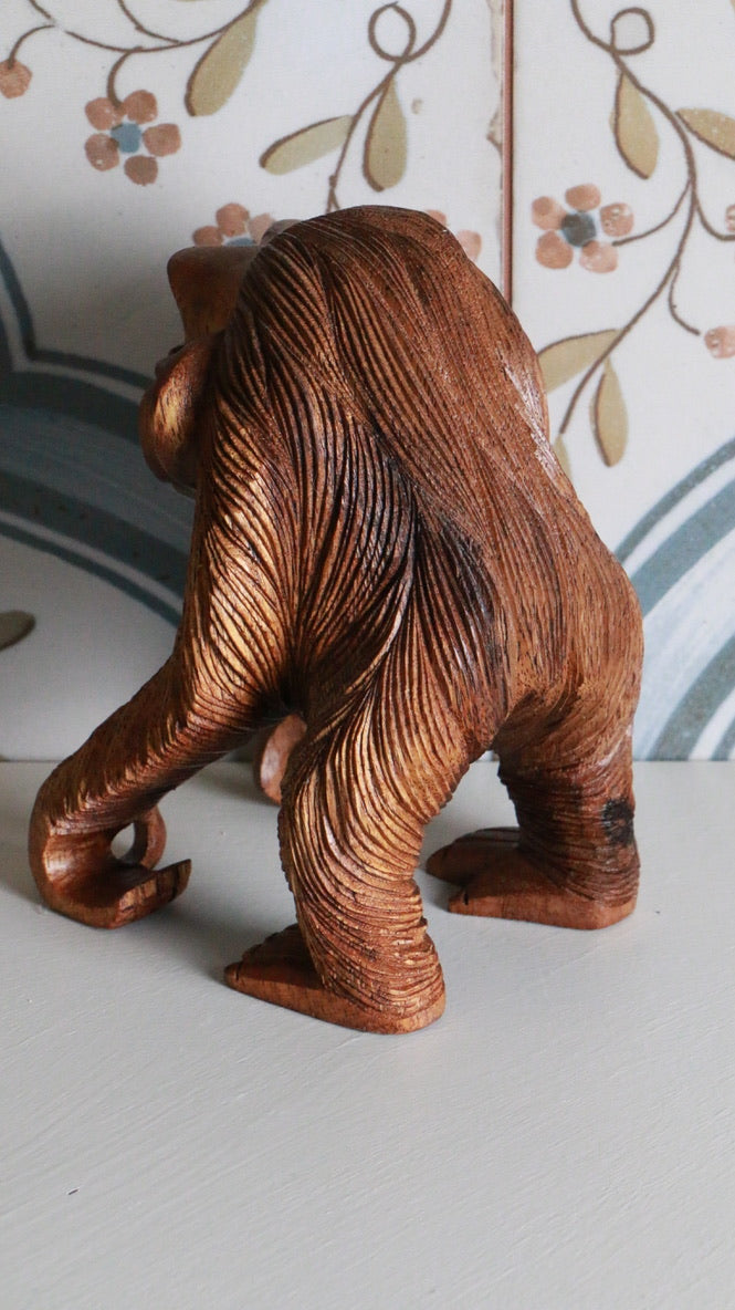 Hand-Carved Vintage Wooden Chimpanzee