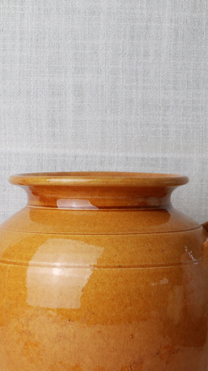 Vintage French Mustard Yellow Glazed Earthenware Pot