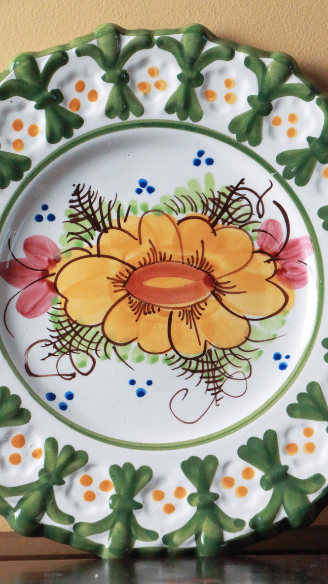 Hand-Painted Vintage Ceramic Wall Plate – Floral Folk Art