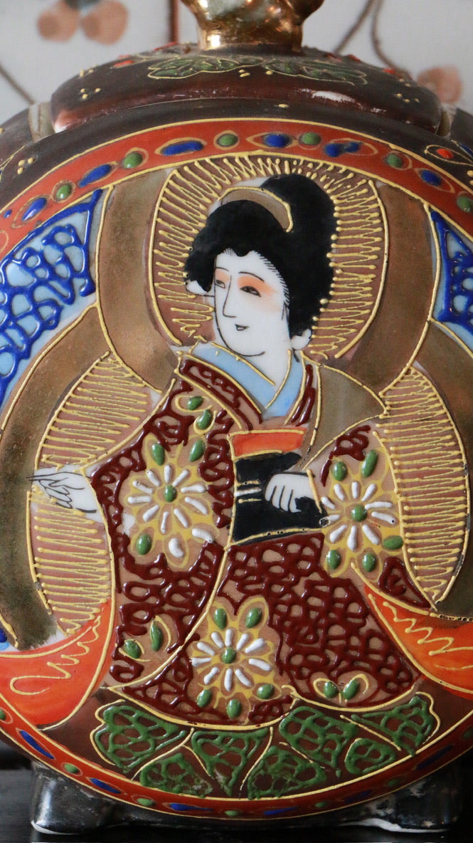 Antique Oriental Hand Painted Satsuma Ceramic Tea Pot