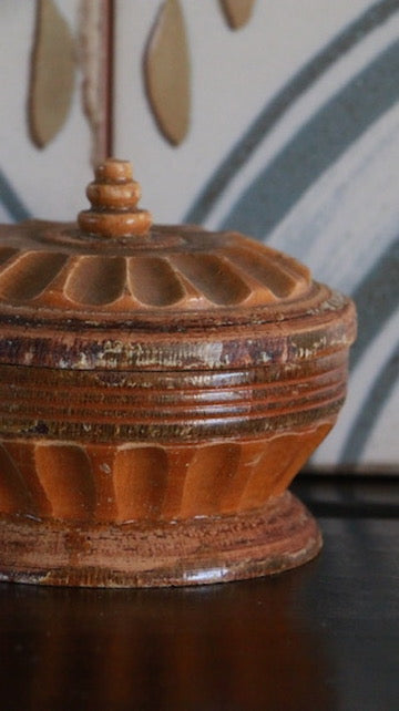 Vintage Wooden Carved Folk Art Trinket Box