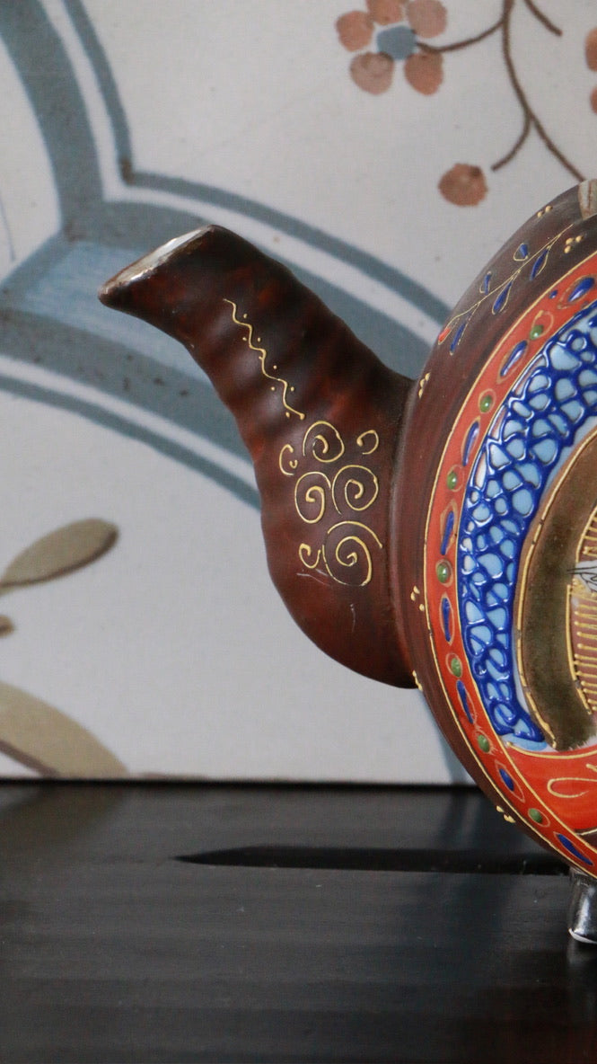 Antique Oriental Hand Painted Satsuma Ceramic Tea Pot