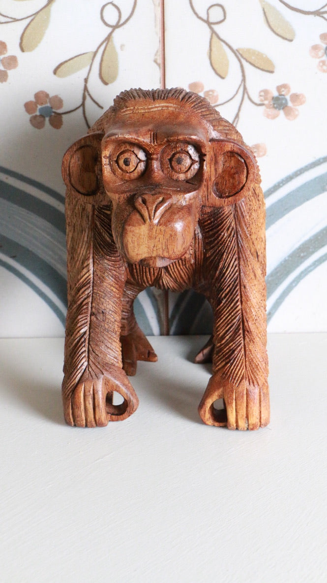 Hand-Carved Vintage Wooden Chimpanzee