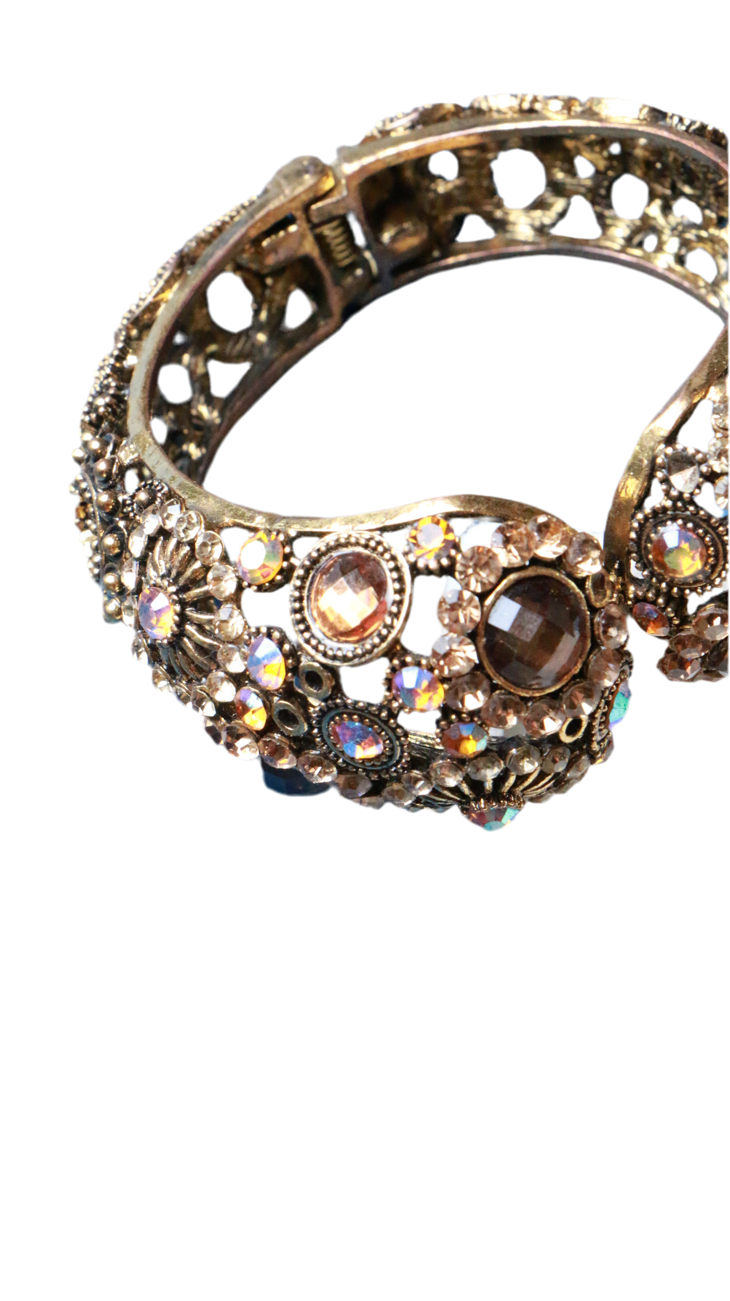 Ornate Iridescent Glass Rhinestone Statement Cuff Bracelet