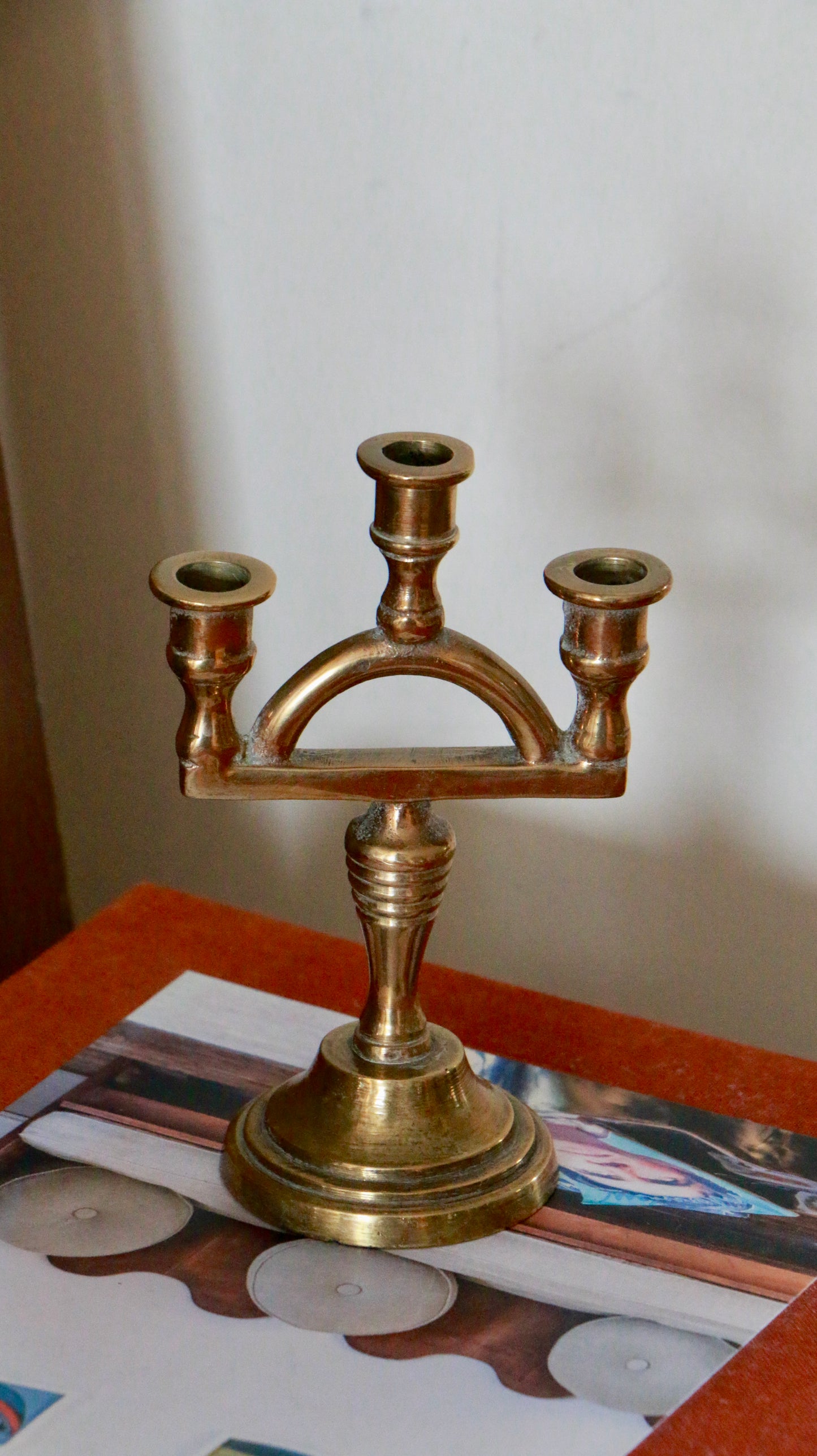 RARE Miniature Brass Three Arm Candelabra