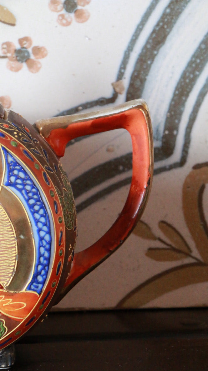 Antique Oriental Hand Painted Satsuma Ceramic Tea Pot