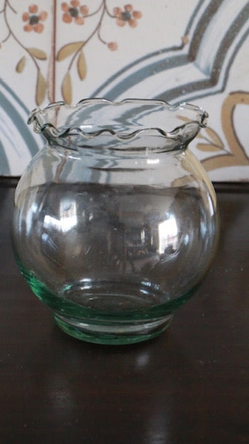 Vintage Hand Blown Glass Vase with Ruffled rim