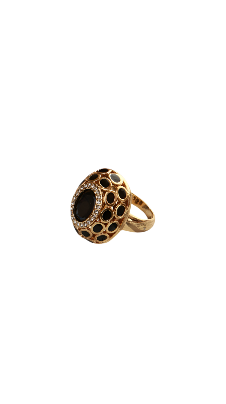 Vintage Italian Brass Onyx Statement Ring