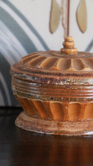 Vintage Wooden Carved Folk Art Trinket Box