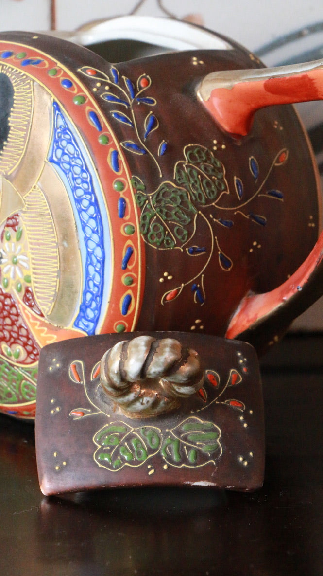 Antique Oriental Hand Painted Satsuma Ceramic Tea Pot