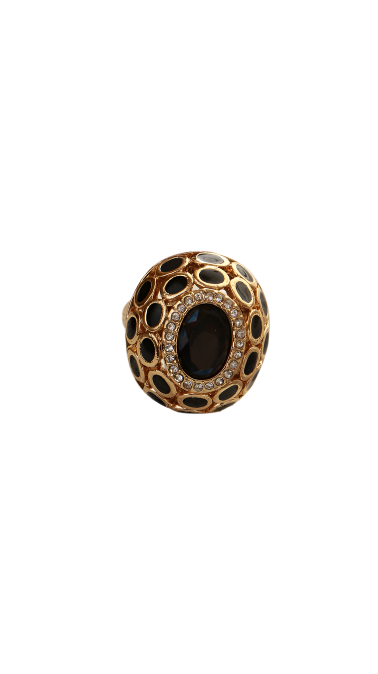 Vintage Italian Brass Onyx Statement Ring