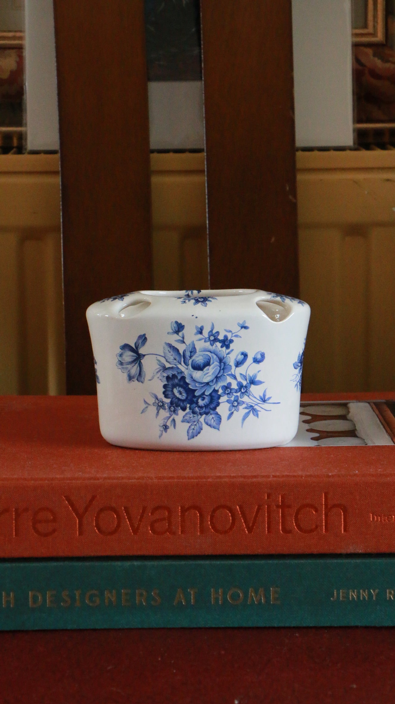 Vintage Southfields Blue & White Ceramic Flower Brick Vase