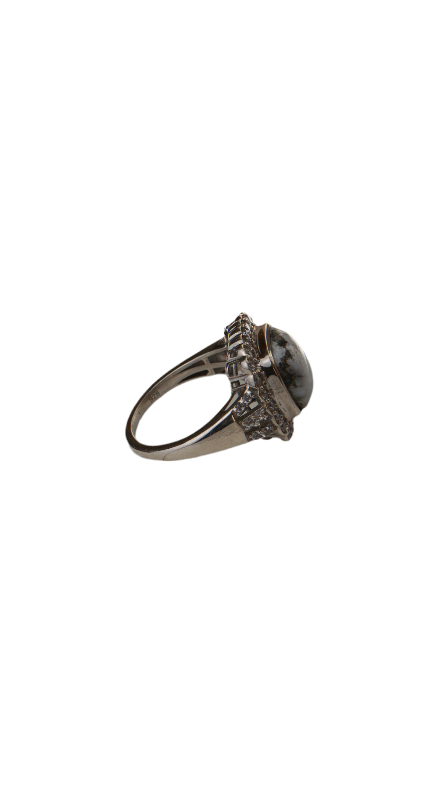 White Buffalo and Natural Zircon Halo Ring in 925 Sterling silver