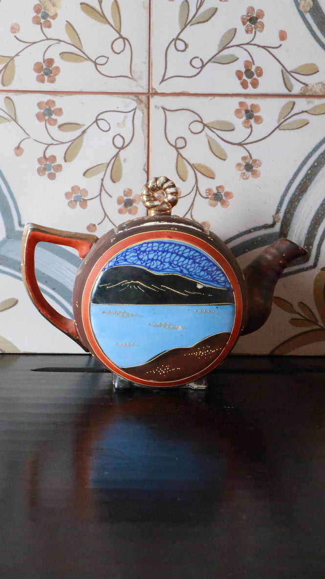 Antique Oriental Hand Painted Satsuma Ceramic Tea Pot