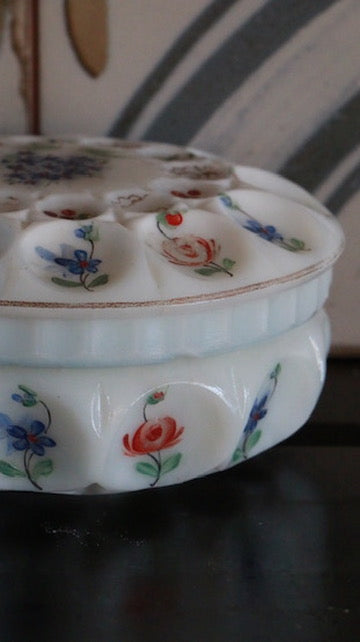 1950s Antique Opaline Jewelry Box with Hand-Painted Floral Motifs