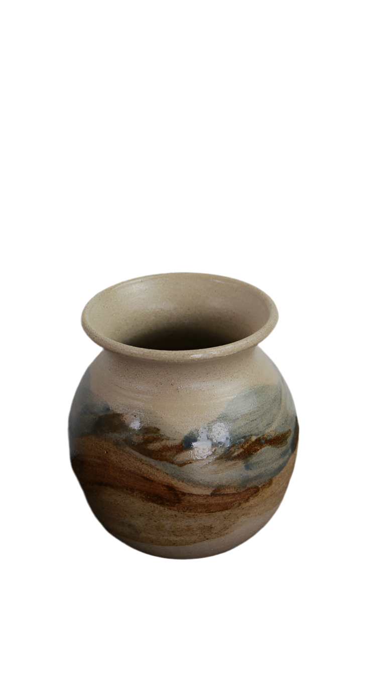 Vintage Arran Pottery Stoneware Vases – “Mountains & Sheep Landscape” (Pair)