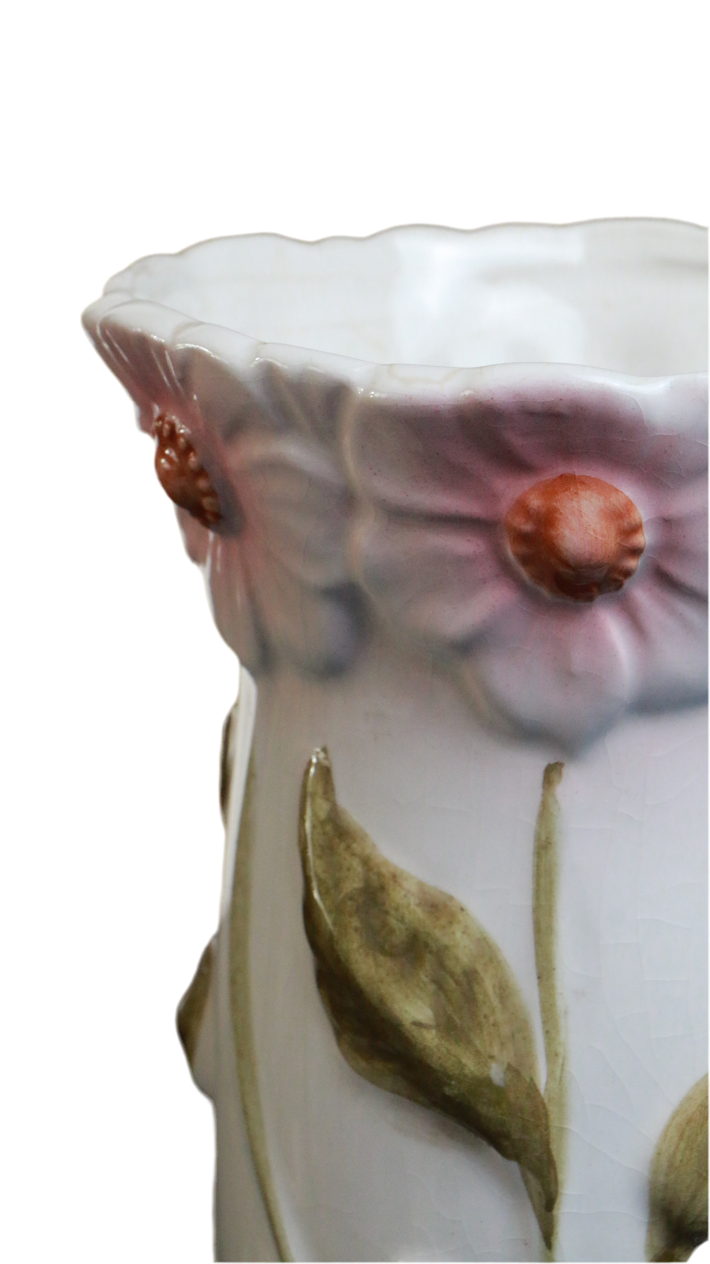 Hand-Painted Floral Ceramic Vase with Sculpted Flowers
