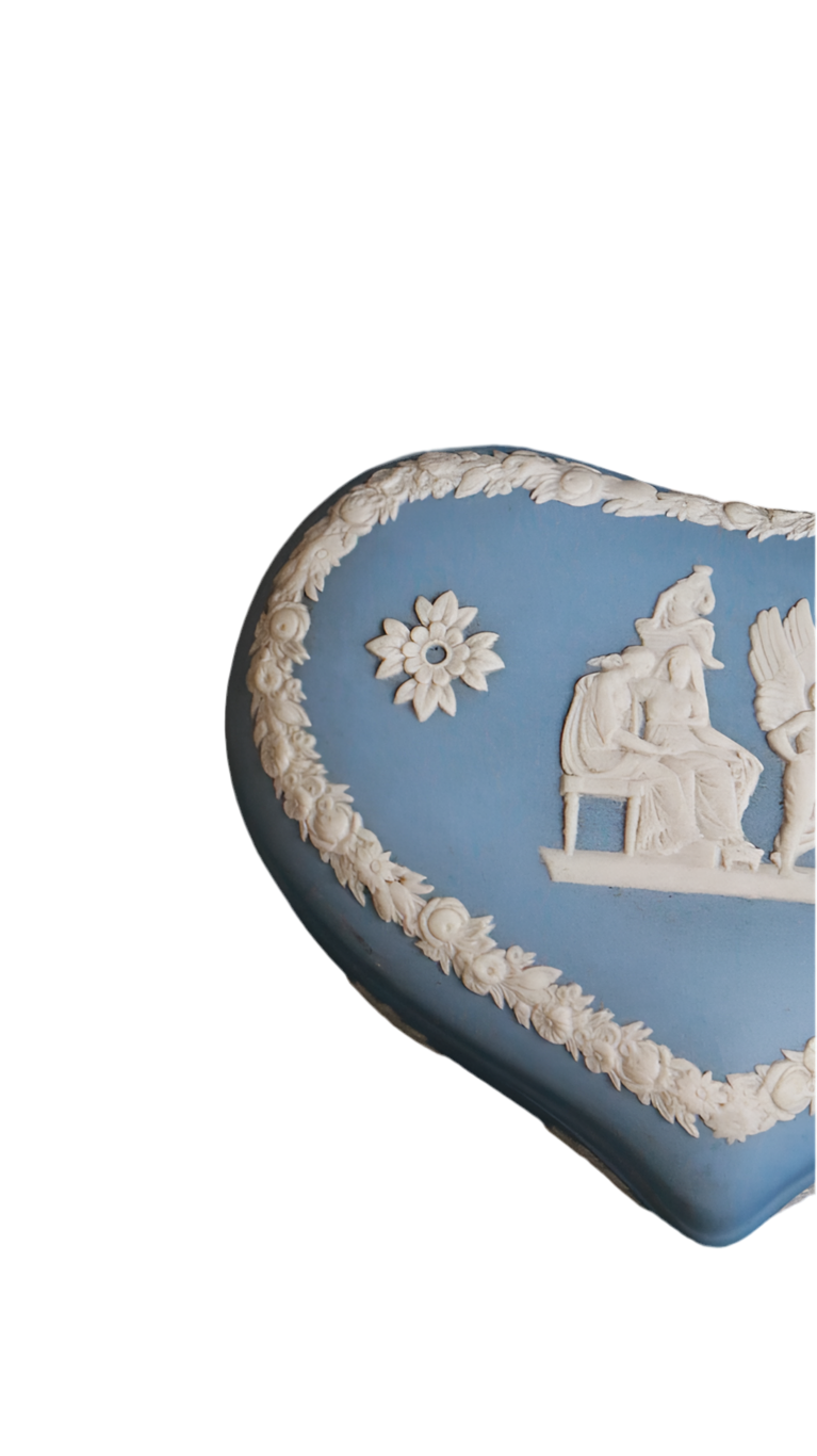 Vintage Wedgwood Blue Jasperware Heart Trinket Box